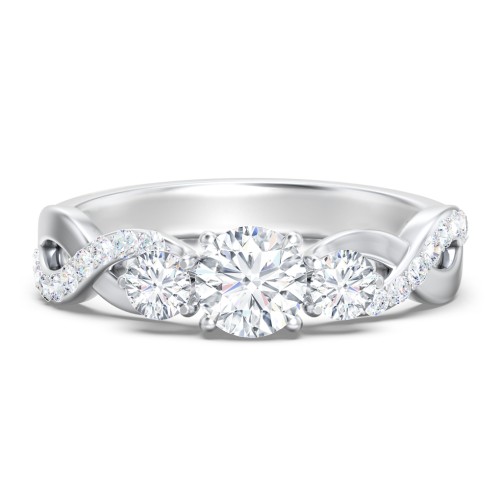3-Stone Diamond Infinity Engagement Ring with Accents – 14K White Gold with Diamond