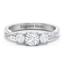 3-Stone Diamond Engagement Ring with Twisted Band and Accents