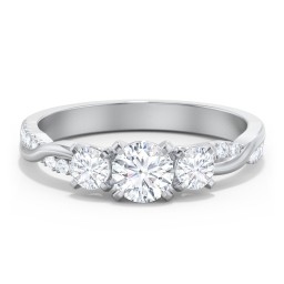 3-Stone Diamond Engagement Ring with Twisted Band and Accents