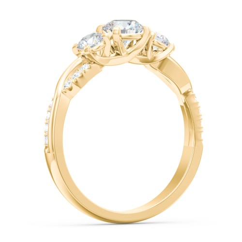 3-Stone Diamond Engagement Ring with Twisted Band and Accents – 9kt Yellow Gold with Lab Diamond