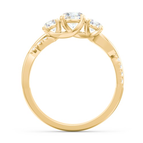 3-Stone Diamond Engagement Ring with Twisted Band and Accents – 9kt Yellow Gold with Lab Diamond