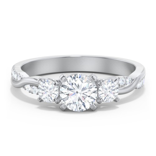 3-Stone Diamond Engagement Ring with Twisted Band and Accents