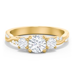 3-Stone Diamond Engagement Ring with Twisted Band and Accents in 9K Solid Yellow Gold