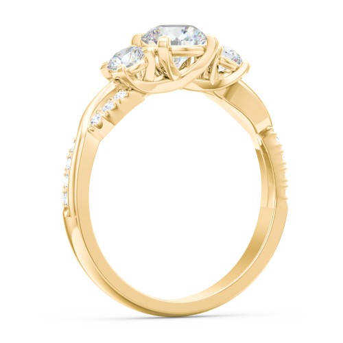 3-Stone Diamond Engagement Ring with Twisted Band and Accents – 9kt Yellow Gold with Lab Diamond