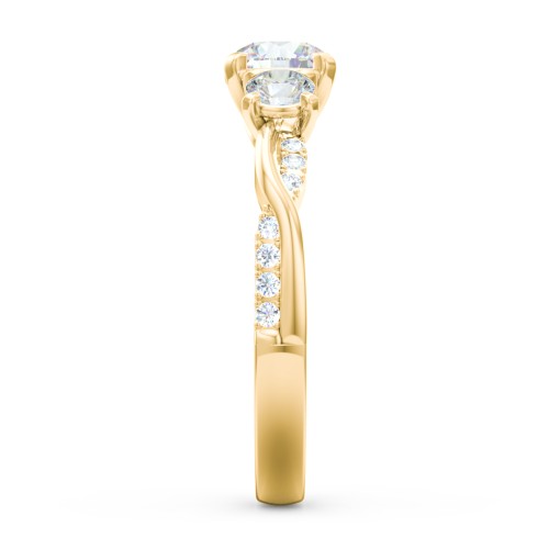 3-Stone Diamond Engagement Ring with Twisted Band and Accents – 9kt Yellow Gold with Lab Diamond