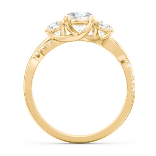 3-Stone Diamond Engagement Ring with Twisted Band and Accents – 9kt Yellow Gold with Lab Diamond