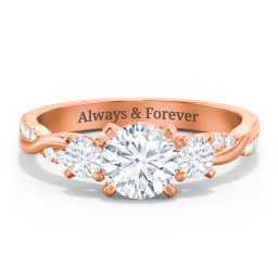 3-Stone Diamond Engagement Ring with Twisted Band and Accents
