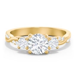 3-Stone Diamond Engagement Ring with Twisted Band and Accents