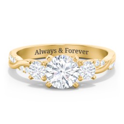 3-Stone Diamond Engagement Ring with Twisted Band and Accents in 9K Solid Yellow Gold with 04LABDIAM-RD-1.00-SI1-F-VG and Lab Diamond