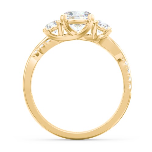 3-Stone Diamond Engagement Ring with Twisted Band and Accents – 9kt Yellow Gold with Lab Diamond