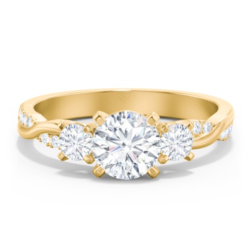 3-Stone Diamond Engagement Ring with Twisted Band and Accents – 9kt Yellow Gold with Lab Diamond