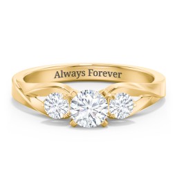 3-Stone Diamond Engagement Ring with Twisted Split Shank in 9K Solid Yellow Gold with 04DIAM-RD-0.50-I1-H-VG and Diamond