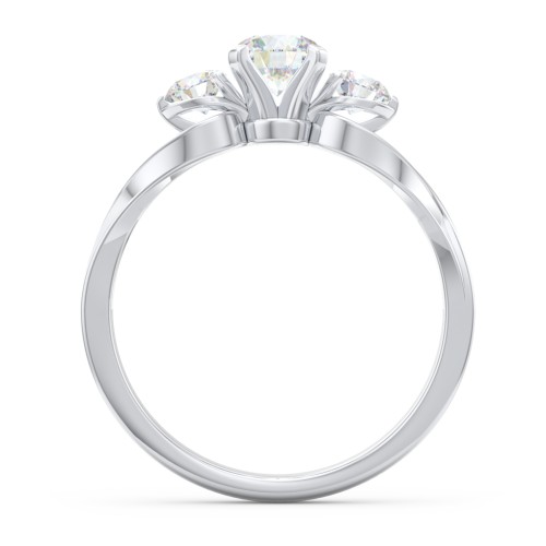 3-Stone Diamond Engagement Ring with Twisted Split Shank – 14K White Gold with Diamond