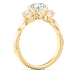 3-Stone Diamond Engagement Ring with Twisted Split Shank in 9K Solid Yellow Gold