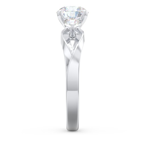 3-Stone Diamond Engagement Ring with Twisted Split Shank – 14K White Gold with Diamond