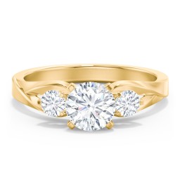 3-Stone Diamond Engagement Ring with Twisted Split Shank in 9K Solid Yellow Gold