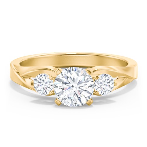 3-Stone Diamond Engagement Ring with Twisted Split Shank – 9kt Yellow Gold with Diamond