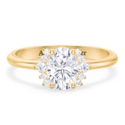Modern Oval Solitaire Engagement Ring with Side Accents in 9K Solid Yellow Gold with 04DIAM-OV-1.00-SI2-G-G and Diamond