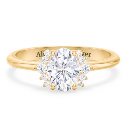 Modern Oval Solitaire Engagement Ring with Side Accents in 9K Solid Yellow Gold with 04DIAM-OV-1.00-SI2-G-G and Diamond