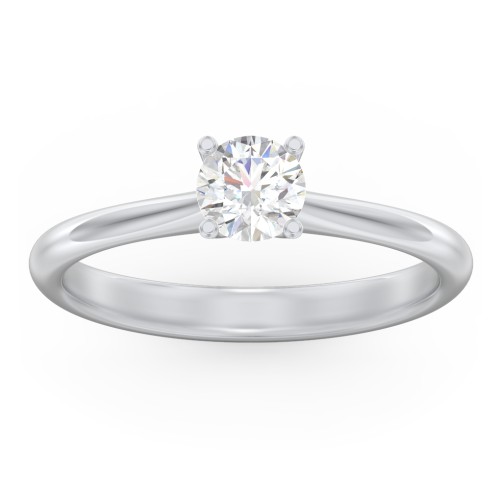 Modern Round Solitaire Engagement Ring – 14K White Gold