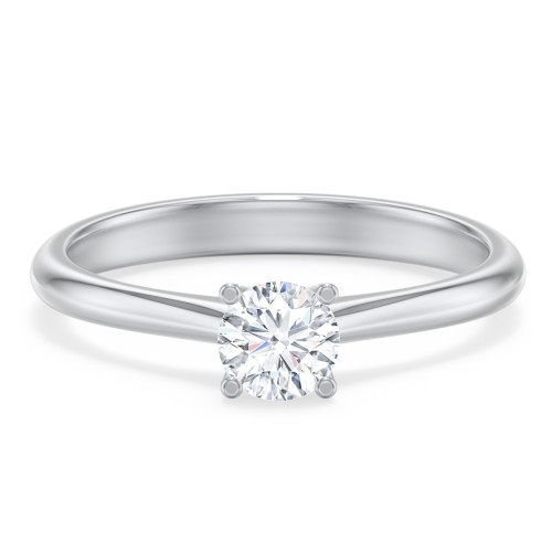 Modern Round Solitaire Engagement Ring – 14K White Gold