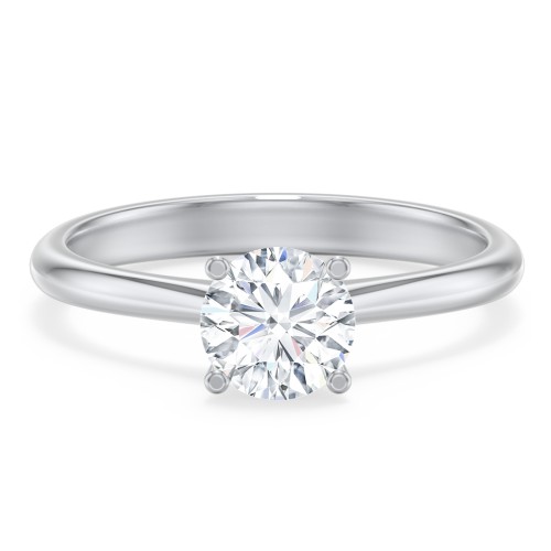 Modern Round Solitaire Engagement Ring – 14K White Gold