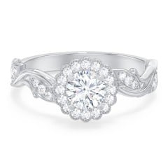 Leaf & Vine Halo Solitaire Engagement Ring
