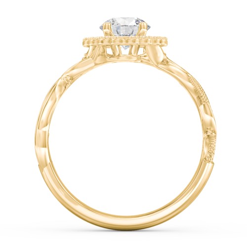 Leaf & Vine Halo Solitaire Engagement Ring – 9kt Yellow Gold with Diamond