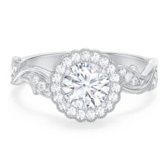 Leaf & Vine Halo Solitaire Engagement Ring
