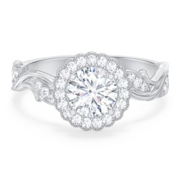 Leaf & Vine Halo Solitaire Engagement Ring