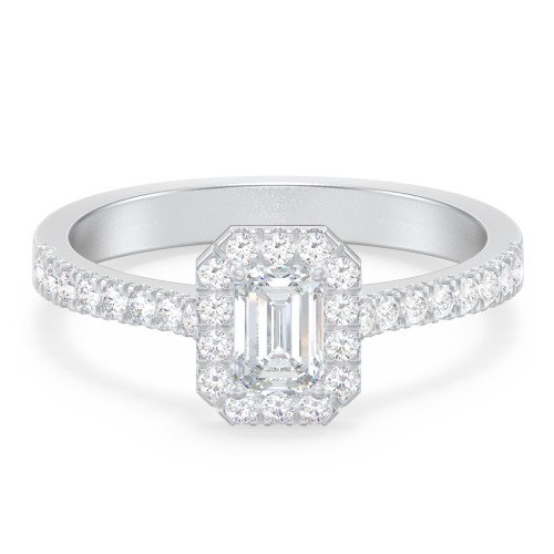 Micro Pavé Halo Diamond Engagement Ring – 14K White Gold with Diamond
