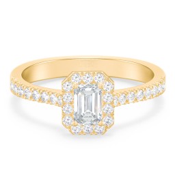 Micro Pavé Halo Diamond Engagement Ring in 9K Solid Yellow Gold