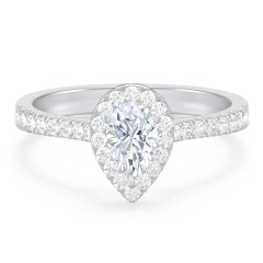 Micro Pavé Halo Diamond Engagement Ring – 14K White Gold with Diamond