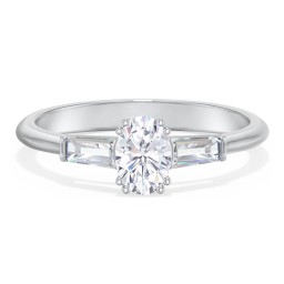 3 Stone Engagement Ring with Tapered Baguettes
