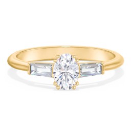 3 Stone Engagement Ring with Tapered Baguettes in 9K Solid Yellow Gold