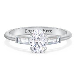 3 Stone Engagement Ring with Tapered Baguettes