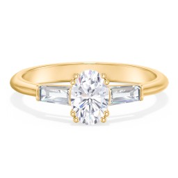 3 Stone Engagement Ring with Tapered Baguettes in 9K Solid Yellow Gold
