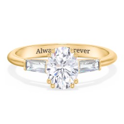 3 Stone Engagement Ring with Tapered Baguettes in 9K Solid Yellow Gold with 04DIAM-OV-1.00-SI2-G-G and Diamond