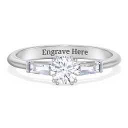 3 Stone Engagement Ring with Tapered Baguettes
