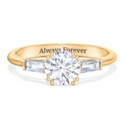 3 Stone Engagement Ring with Tapered Baguettes in 9K Solid Yellow Gold with 04DIAM-RD-1.00-I1-G-VG and Diamond