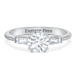 3 Stone Engagement Ring with Tapered Baguettes