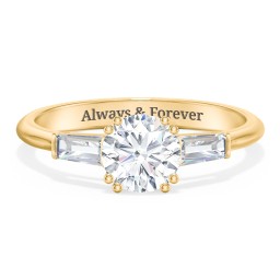 3 Stone Engagement Ring with Tapered Baguettes in 9K Solid Yellow Gold with 04DIAM-RD-1.00-I1-G-VG and Diamond
