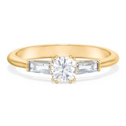 3 Stone Engagement Ring with Tapered Baguettes in 9K Solid Yellow Gold