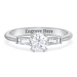 3 Stone Engagement Ring with Tapered Baguettes