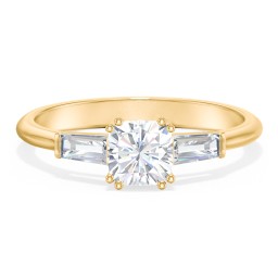 3 Stone Engagement Ring with Tapered Baguettes in 9K Solid Yellow Gold
