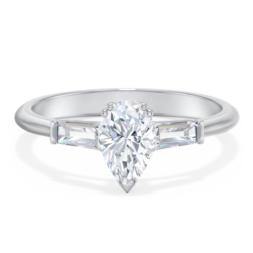 3 Stone Engagement Ring with Tapered Baguettes