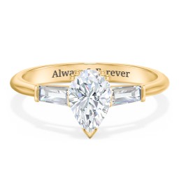 3 Stone Engagement Ring with Tapered Baguettes in 9K Solid Yellow Gold with 04DIAM-PE-1.00-SI1-F-G and Diamond
