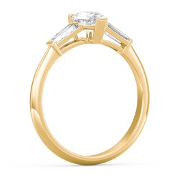 3 Stone Engagement Ring with Tapered Baguettes in 9K Solid Yellow Gold