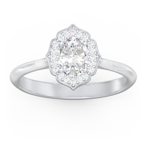 Lotus Halo Diamond Engagement Ring – 14K White Gold with Diamond