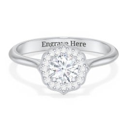 Lotus Halo Diamond Engagement Ring